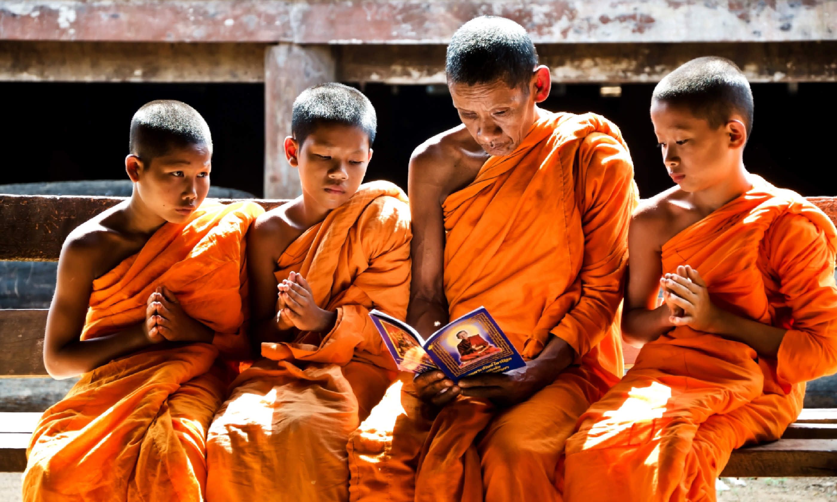 A monk teaches young novice monks, Thailand (Shutterstock)